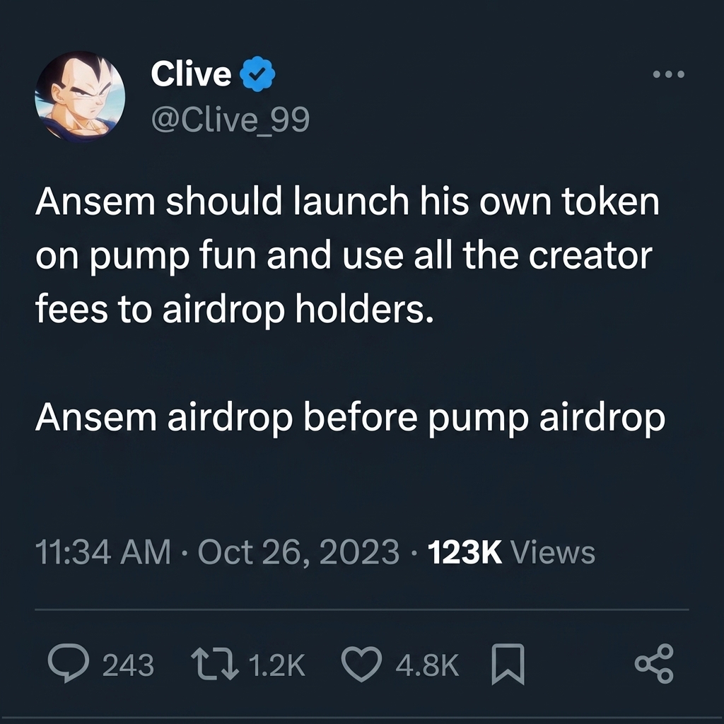 Clive X Post - Ansem should launch his own token on pump fun